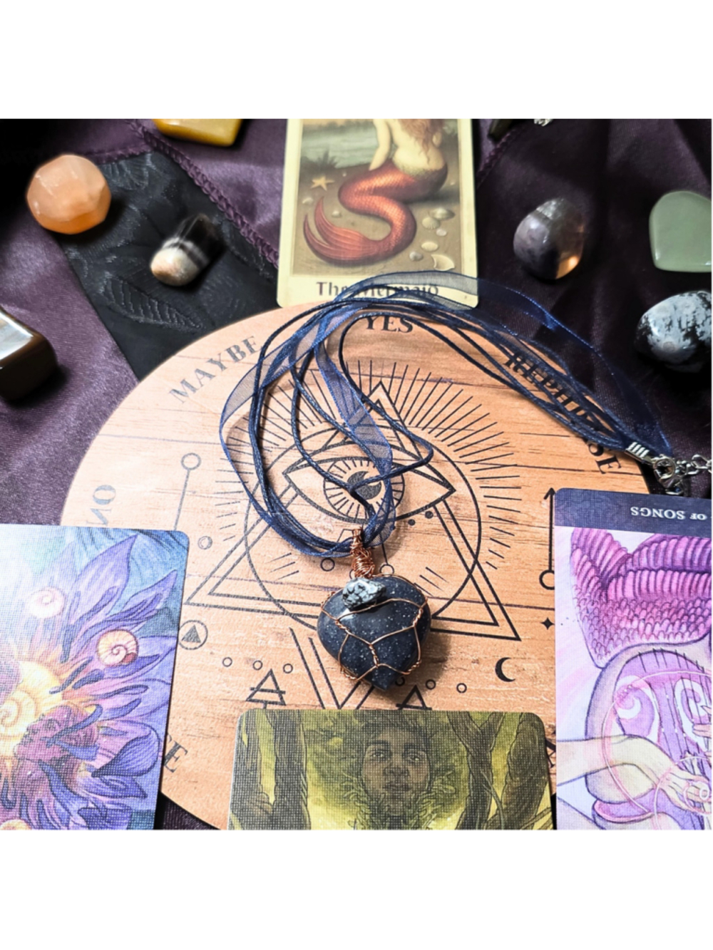Artisan Wire Wrapped Lapis Lazuli Heart & Snowflake Obsidian Necklace